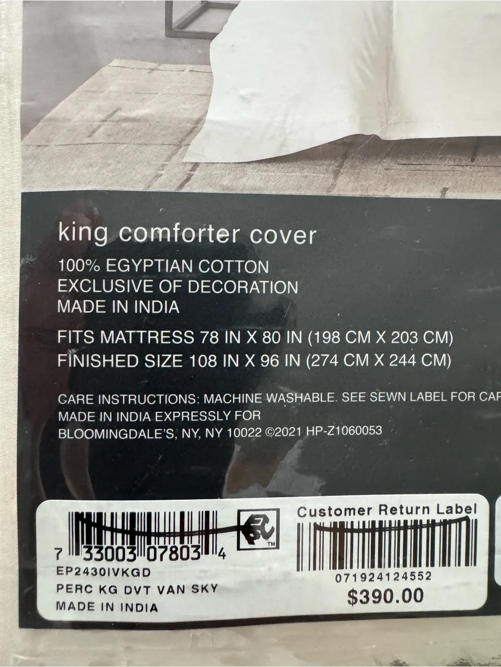 390$King Comforter Cover + 115$Pillow sham (2)Hudson Park Collection. Percale.